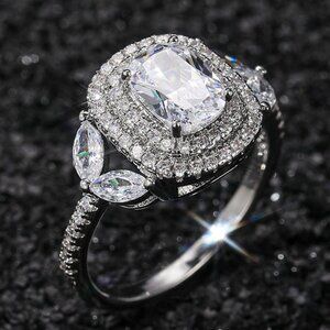 Sterling Silver White Cubic Zirconia Halo Engagement Ring